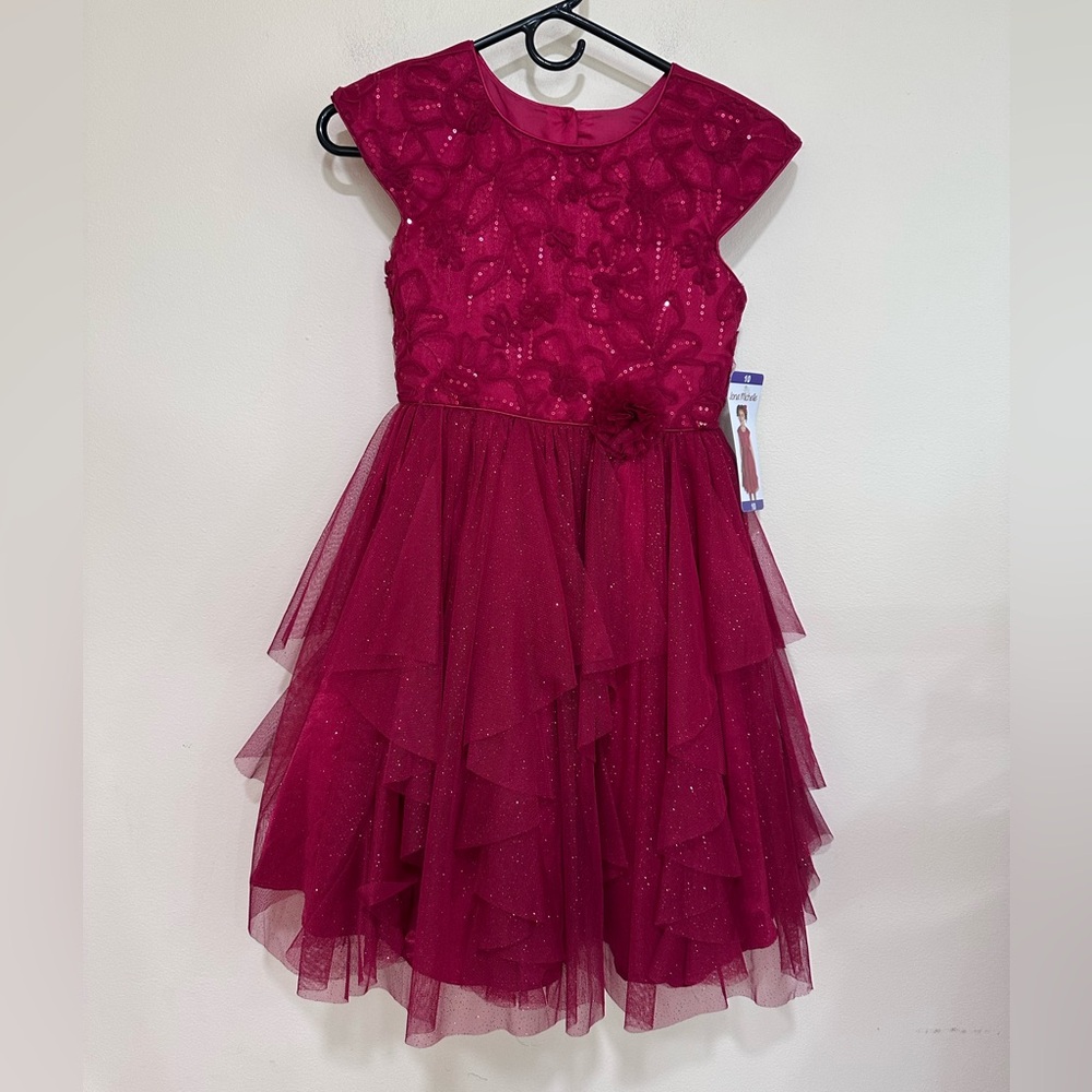 Jona Michelle Sparkling red layered Kids Dress. Size 10. NWT